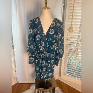 Derek Lam 10 Crosby Teal Floral Long Sleeve Dress NWT Size 8 Boho